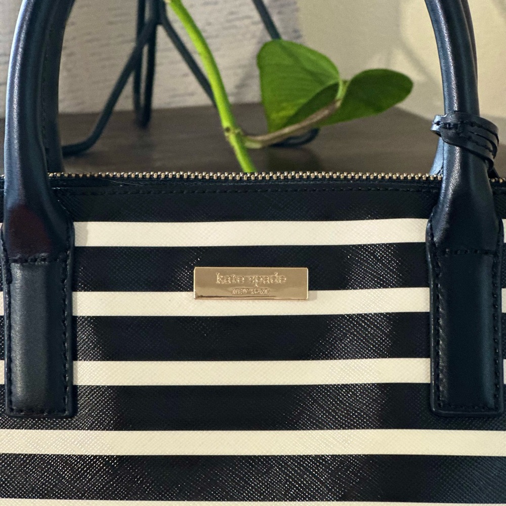 Kate Spade Black and White Satchel with Striped Design